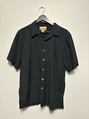 Vintage Men’s Platinum Mode Short Sleeve Button Down Black Shirt 100% Silk